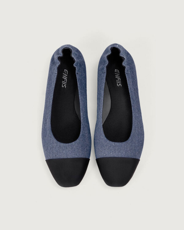 Blue Twill Denim Square Toe Ballet Flats - Image 7
