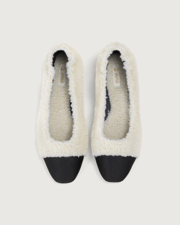 Beige Fleece Square Toe Ballerinas - Image 6