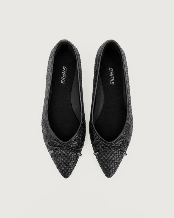 Black sheepskin pattern microfiber woven ballet flats. - Image 5