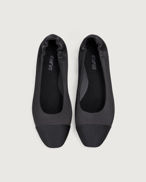 Black Satin Square Toe Ballet Flats - Image 6