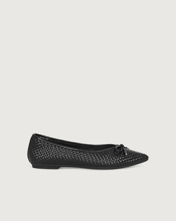 Black sheepskin pattern microfiber woven ballet flats. - Image 2