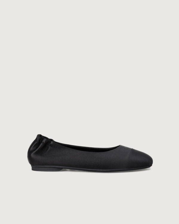 Black Satin Square Toe Ballet Flats - Image 3