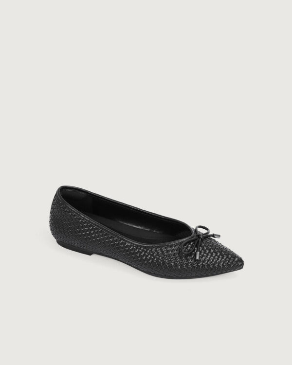 Black sheepskin pattern microfiber woven ballet flats. - Image 3