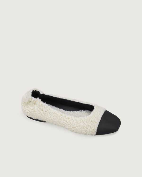 Beige Fleece Square Toe Ballerinas - Image 4