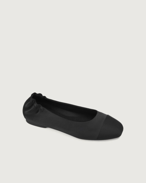Black Satin Square Toe Ballet Flats - Image 4