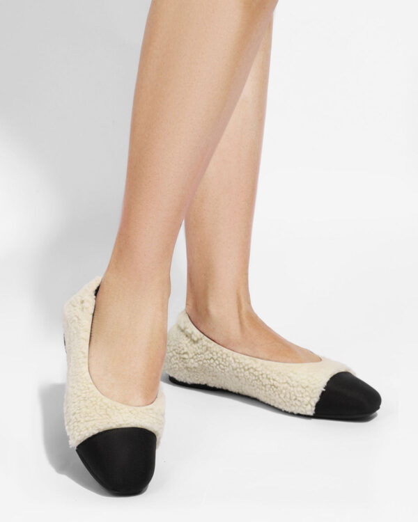 Beige Fleece Square Toe Ballerinas