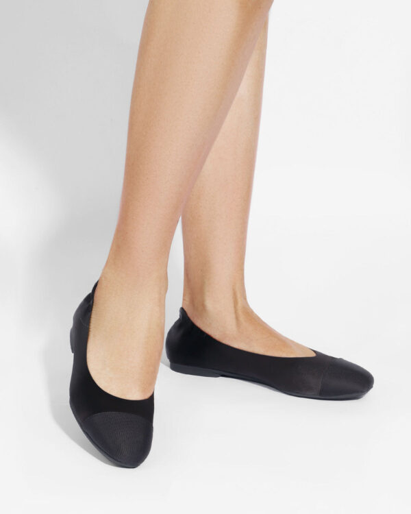 Black Satin Square Toe Ballet Flats