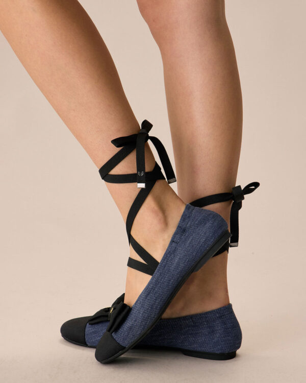 Blue Twill Denim Square Toe Ballet Flats - Image 3