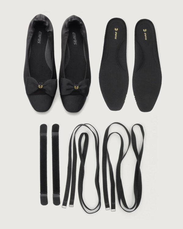 Black Satin Square Toe Ballet Flats - Image 7
